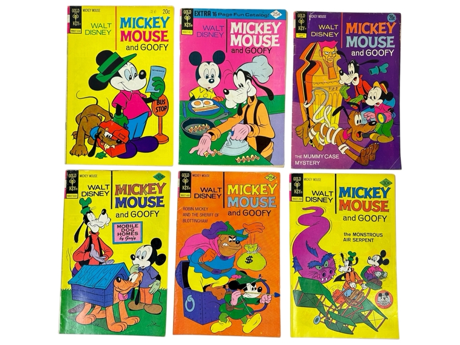 (6) Vintage Gold Key Walt Disney Mickey Mouse And Goofy Comic Books