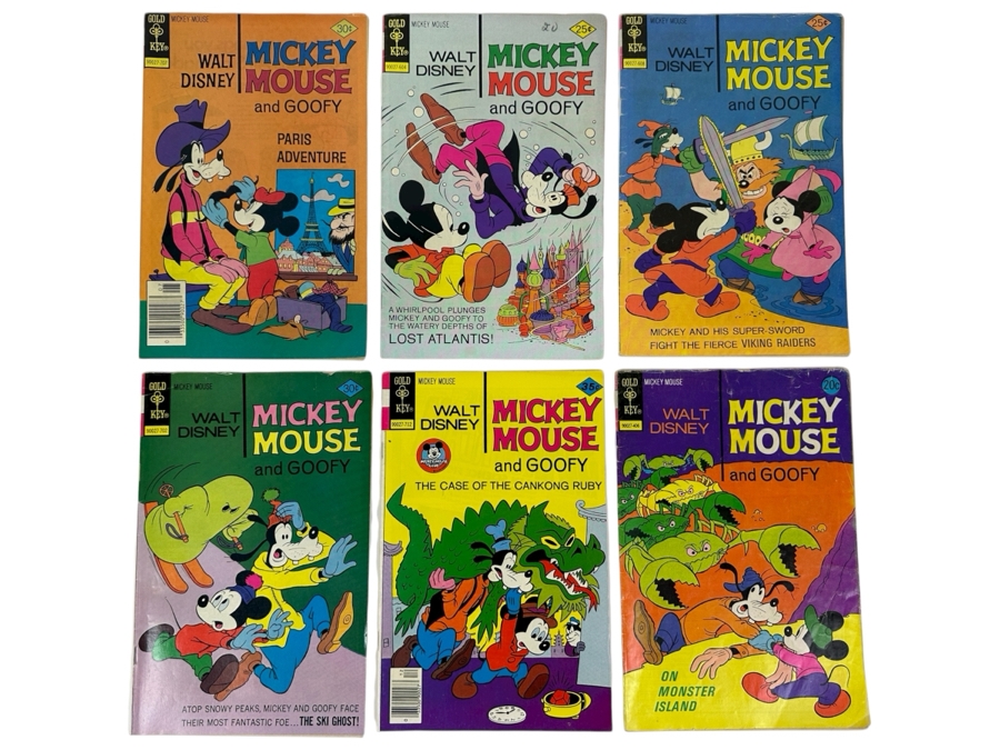 (6) Vintage Gold Key Walt Disney Mickey Mouse And Goofy Comic Books
