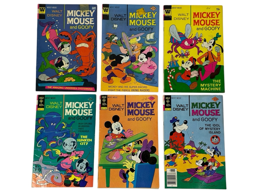 (6) Vintage Gold Key Walt Disney Mickey Mouse And Goofy Comic Books
