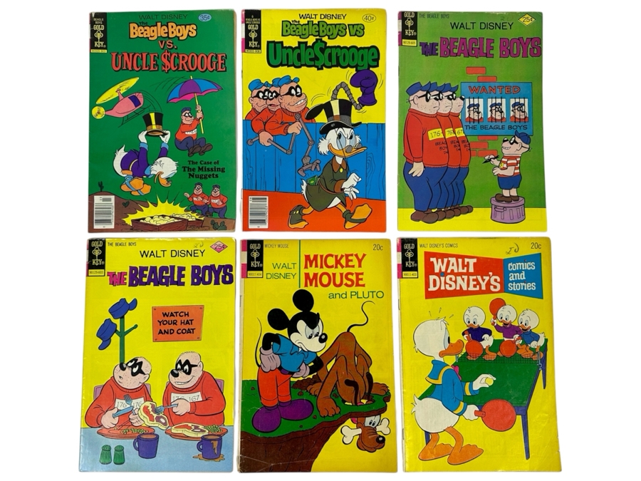 (6) Vintage Gold Key Walt Disney Comic Books: The Beagle Boys Vs. Uncle Scrooge, The Beagle Boys, Mickey Mouse And Pluto And Walt Disney's Comics And Stories