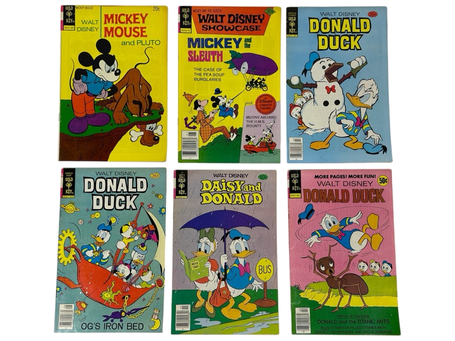 (6) Vintage Gold Key Comics Walt Disney Comic Books: Mickey Mouse And Pluto, Walt Disney Showcase, Donald Duck And Daisy And Donald Comic Books