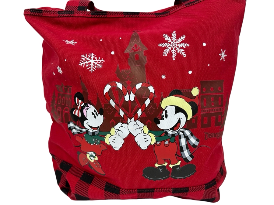 Disney Parks Disneyland Resorts Holiday Mickey Mouse & Minnie Mouse Red And White Large Canvas Tote Bag Limited Release New With Tags