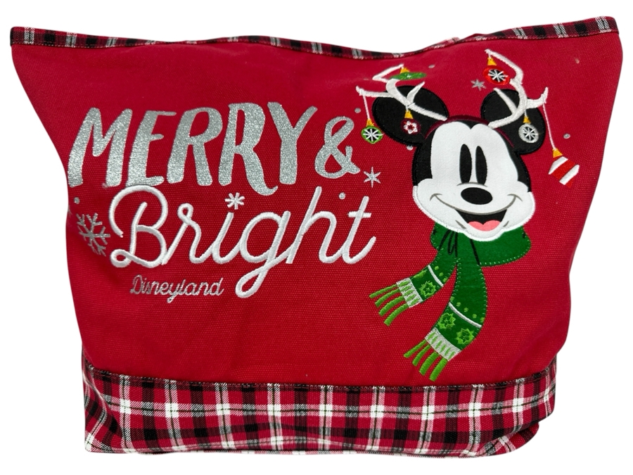 Disney Parks Disneyland Resorts Holiday Mickey Mouse Merry & Bright Red Large Canvas Tote Bag Limited Release