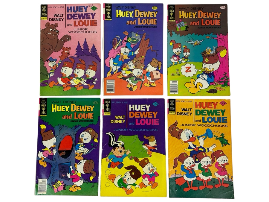 (6) Gold Key Comics Walt Disney Huey, Dewey And Louie Junior Woodchucks Comic Books