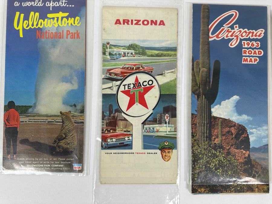 (4) Vintage Paper Roadmaps: Yellowstone National Park Road Map, Texaco Arizona Road Map, 1963 Arizona Road Map & Phillips 66 Seattle Road Map [Photo 4]