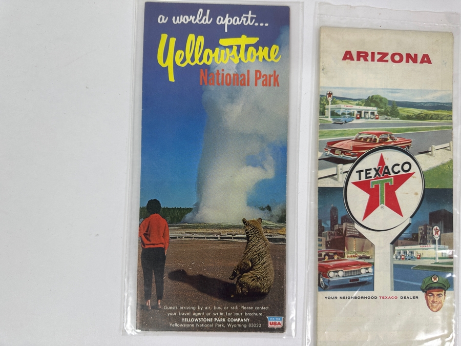 (4) Vintage Paper Roadmaps: Yellowstone National Park Road Map, Texaco Arizona Road Map, 1963 Arizona Road Map & Phillips 66 Seattle Road Map [Photo 2]