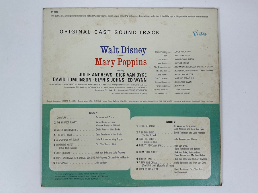Walt Disney Original Soundtrack Of 'Mary Poppins' Gatefold Vinyl Record [Photo 3]