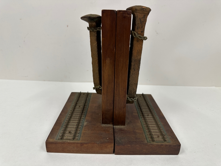 Pair Of Handmade Railroad Spike With HO Scale Train Tracks Bookends 8W X 7D X 9H [Photo 8]