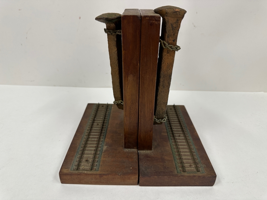 Pair Of Handmade Railroad Spike With HO Scale Train Tracks Bookends 8W X 7D X 9H [Photo 7]