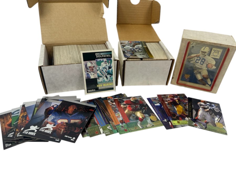 NFL Football Trading Cards Including Marshall Faulk Rookie Card And Other Rookie Cards - See Photos