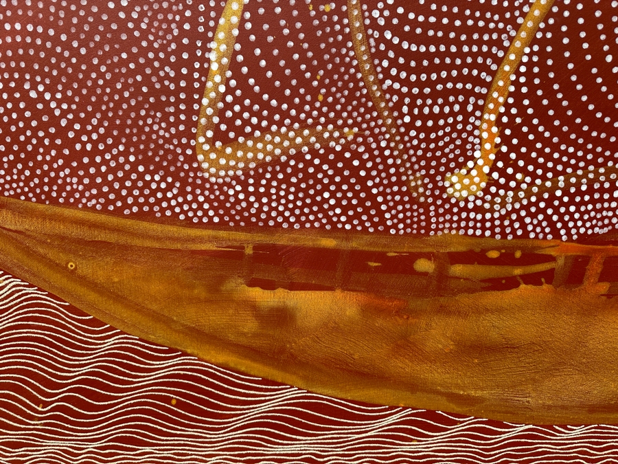 Gerrit Greve (1948-2024, Cardiff by the Sea, CA) Original Acrylic Mixed-Media Sand Painting On Canvas Titled 'Voyage 1 (By Sail)' And Signed Lower Right And Verso Dated 2008 72' X 48' Estimate $3,500 - $4,300 [Photo 3]