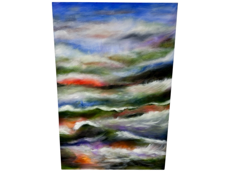 Gerrit Greve (1948-2024, Cardiff by the Sea, CA) Original Acrylic Painting On Canvas Titled 'Santa Ana Seas #3' Signed Verso Dated 2003 48' X 72' Estimate $3,500 - $4,300