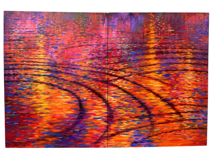 Gerrit Greve (1948-2024, Cardiff by the Sea, CA) Original Acrylic Diptych Painting On Canvas Titled 'New Symphony' Signed Verso 72' X 48' Estimate $3,500 - $4,300