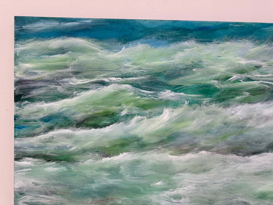 Gerrit Greve (1948-2024, Cardiff by the Sea, CA) Original Acrylic Painting On Canvas Raging Ocean Waves Signed Verso Dated 2013 72' X 48' Estimate $3,500 - $4,300 Retails $6,900 [Photo 3]