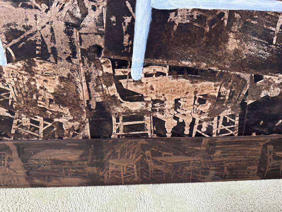 Gerrit Greve (1948-2024, Cardiff by the Sea, CA) Original Acrylic Painting On Canvas Titled 'No More Conversation' With Custom Matching Frame Signed Verso Dated 1994 40' X 36' Framed 46.5 X 42.5 Estimate $2,000 - $2,300 [Photo 6]