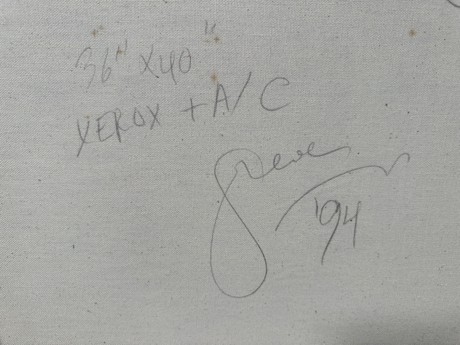 Gerrit Greve (1948-2024, Cardiff by the Sea, CA) Original Acrylic Painting On Canvas Titled 'No More Conversation' With Custom Matching Frame Signed Verso Dated 1994 40' X 36' Framed 46.5 X 42.5 Estimate $2,000 - $2,300 [Photo 12]