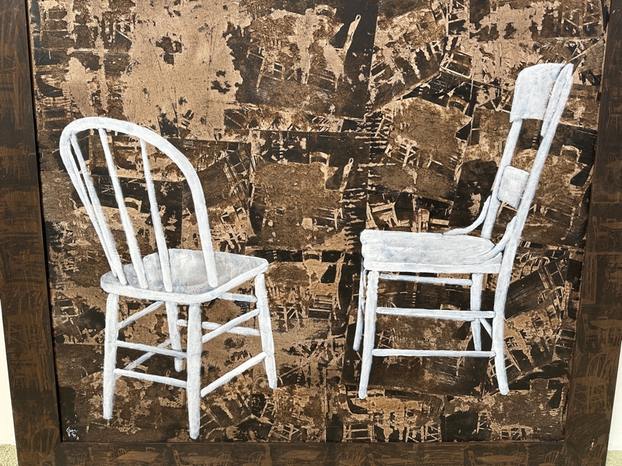 Gerrit Greve (1948-2024, Cardiff by the Sea, CA) Original Acrylic Painting On Canvas Titled 'No More Conversation' With Custom Matching Frame Signed Verso Dated 1994 40' X 36' Framed 46.5 X 42.5 Estimate $2,000 - $2,300 [Photo 2]