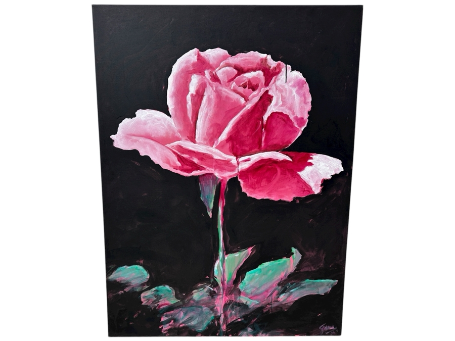 Gerrit Greve (1948-2024, Cardiff by the Sea, CA) Original Acrylic Painting On Canvas Of A Pink Rose Signed Lower Right Dated 1994 36' X 48' Estimate $1,700 - $2,200
