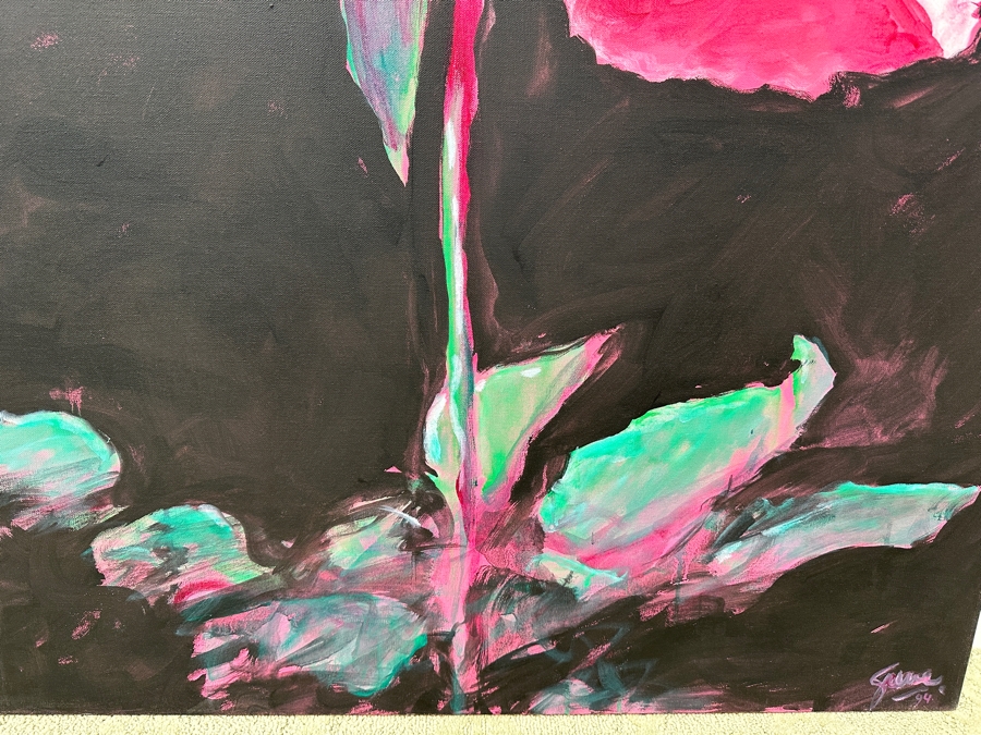 Gerrit Greve (1948-2024, Cardiff by the Sea, CA) Original Acrylic Painting On Canvas Of A Pink Rose Signed Lower Right Dated 1994 36' X 48' Estimate $1,700 - $2,200 [Photo 3]