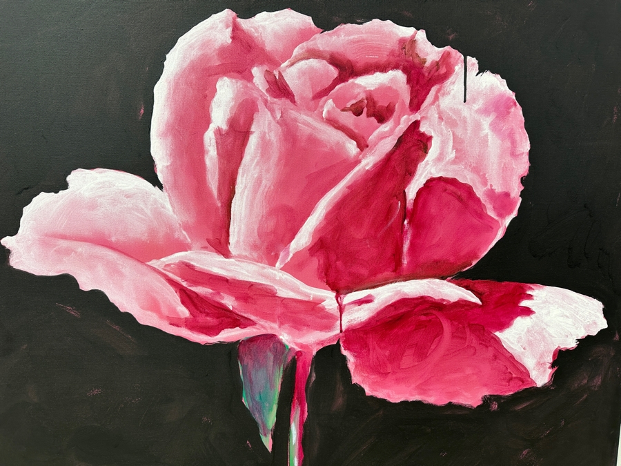 Gerrit Greve (1948-2024, Cardiff by the Sea, CA) Original Acrylic Painting On Canvas Of A Pink Rose Signed Lower Right Dated 1994 36' X 48' Estimate $1,700 - $2,200 [Photo 2]