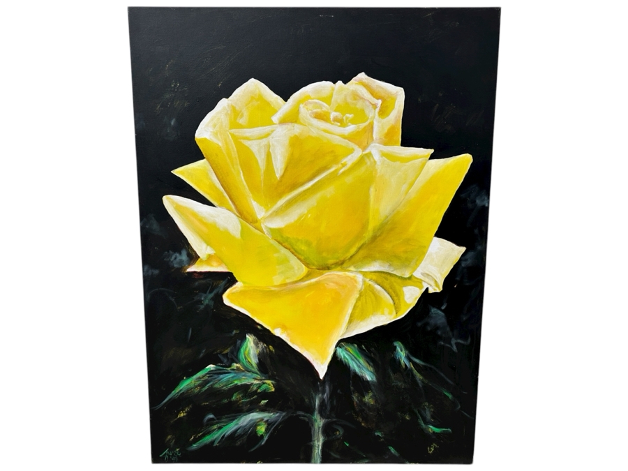 Gerrit Greve (1948-2024, Cardiff by the Sea, CA) Original Acrylic Painting On Canvas Of A Yellow Rose Signed Lower Left Dated 1994 36' X 48' Estimate $1,700 - $2,200