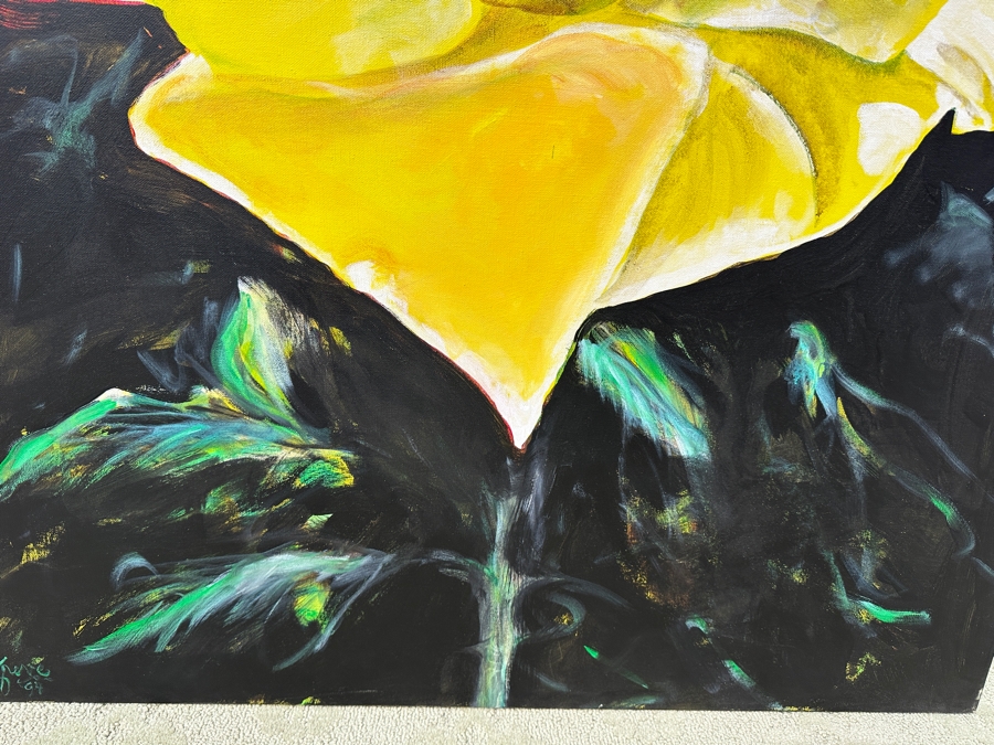 Gerrit Greve (1948-2024, Cardiff by the Sea, CA) Original Acrylic Painting On Canvas Of A Yellow Rose Signed Lower Left Dated 1994 36' X 48' Estimate $1,700 - $2,200 [Photo 3]