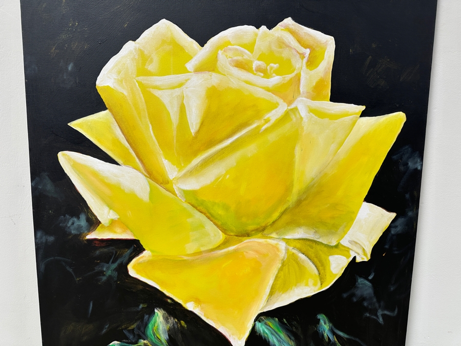 Gerrit Greve (1948-2024, Cardiff by the Sea, CA) Original Acrylic Painting On Canvas Of A Yellow Rose Signed Lower Left Dated 1994 36' X 48' Estimate $1,700 - $2,200 [Photo 2]