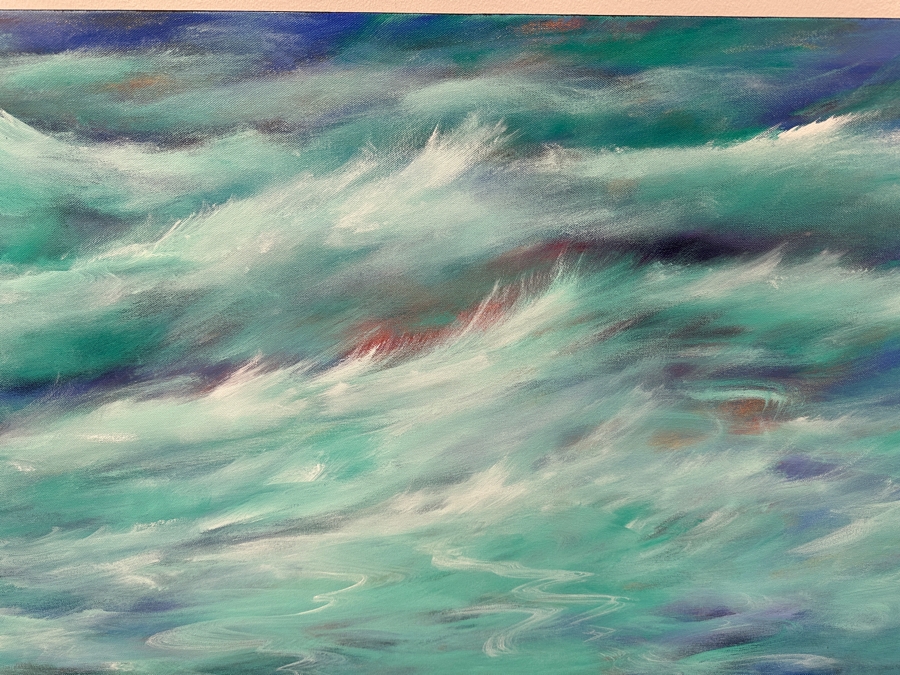 Gerrit Greve (1948-2024, Cardiff by the Sea, CA) Original Acrylic Painting On Canvas Titled 'Wild Waters' Signed Lower Right And Verso Dated 2019 48' X 24' Estimate $1,200 - $1,400 [Photo 2]