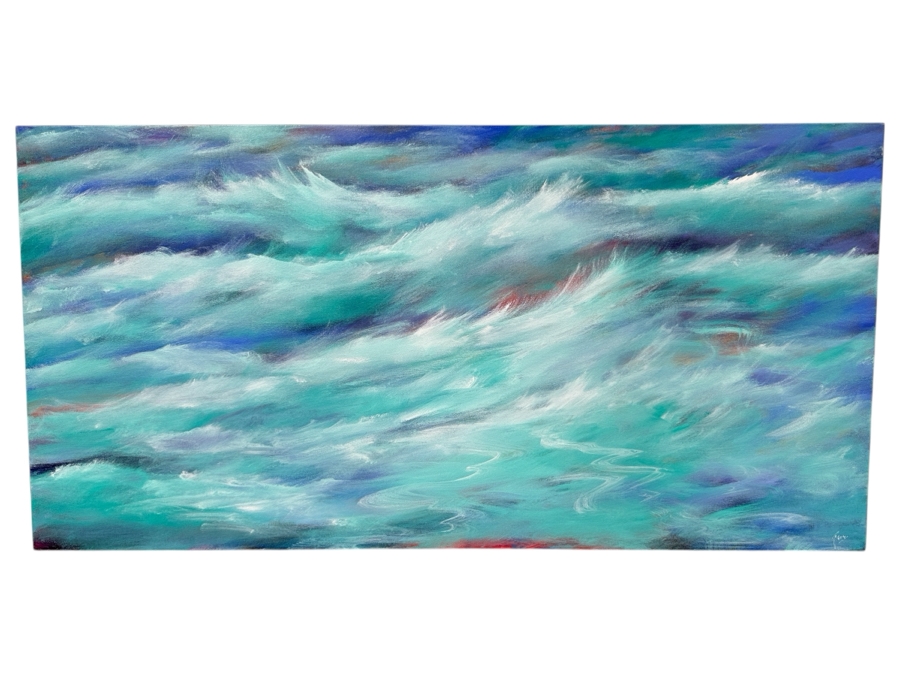 Gerrit Greve (1948-2024, Cardiff by the Sea, CA) Original Acrylic Painting On Canvas Titled 'Wild Waters' Signed Lower Right And Verso Dated 2019 48' X 24' Estimate $1,200 - $1,400