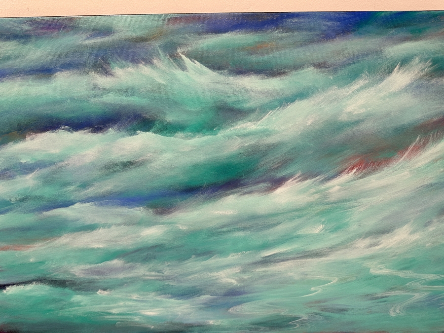 Gerrit Greve (1948-2024, Cardiff by the Sea, CA) Original Acrylic Painting On Canvas Titled 'Wild Waters' Signed Lower Right And Verso Dated 2019 48' X 24' Estimate $1,200 - $1,400 [Photo 3]