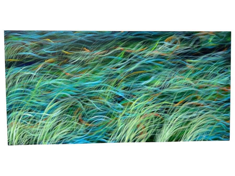 Gerrit Greve (1948-2024, Cardiff by the Sea, CA) Original Acrylic Painting On Canvas Titled 'Creek Reeds 06' Signed Lower Right And Verso Dated 2014 48' X 24' Estimate $1,200 - $1,400