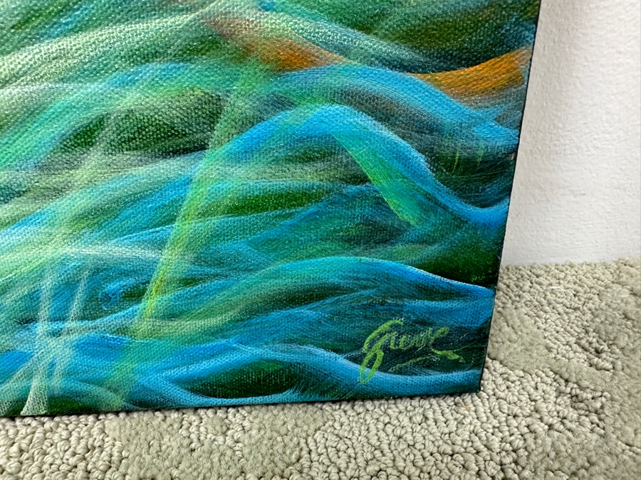 Gerrit Greve (1948-2024, Cardiff by the Sea, CA) Original Acrylic Painting On Canvas Titled 'Creek Reeds 06' Signed Lower Right And Verso Dated 2014 48' X 24' Estimate $1,200 - $1,400 [Photo 4]