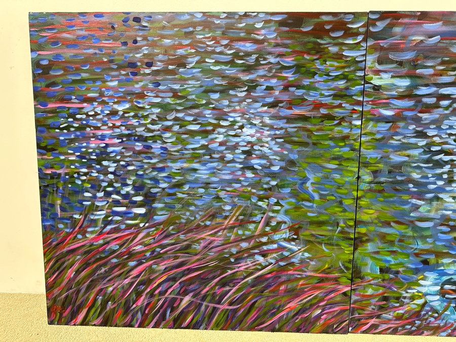 Gerrit Greve (1948-2024, Cardiff by the Sea, CA) Original Acrylic Diptych Painting On Canvas Titled 'Lagoon Edge' Signed Lower Left And Lower Right 72' X 36' Estimate $2,600 - $3,200 [Photo 2]
