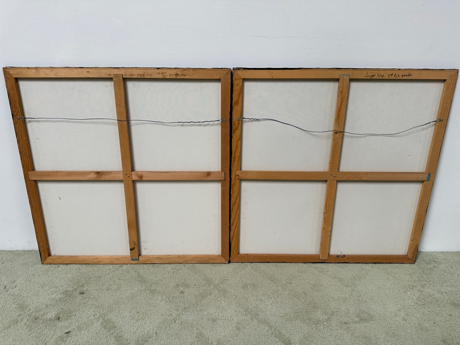 Gerrit Greve (1948-2024, Cardiff by the Sea, CA) Original Acrylic Diptych Painting On Canvas Titled 'Lagoon Edge' Signed Lower Left And Lower Right 72' X 36' Estimate $2,600 - $3,200 [Photo 7]