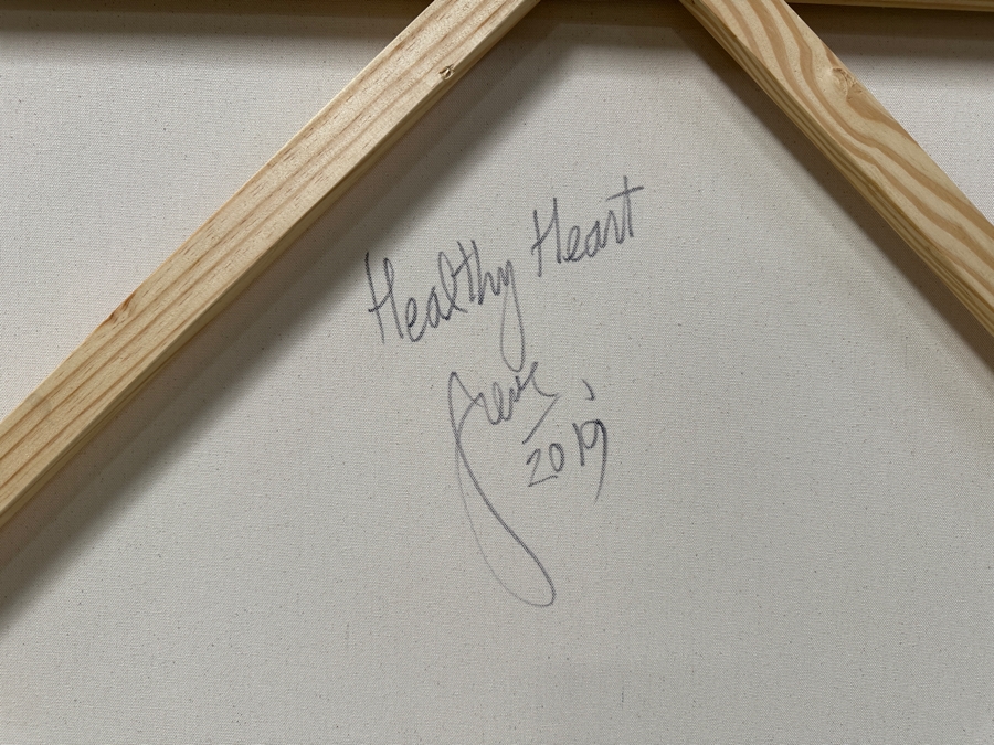 Gerrit Greve (1948-2024, Cardiff by the Sea, CA) Original Acrylic Painting On Canvas Titled 'Healthy Heart' Signed Verso Dated 2019 36' X 36' Estimate $1,300 - $1,600 [Photo 6]