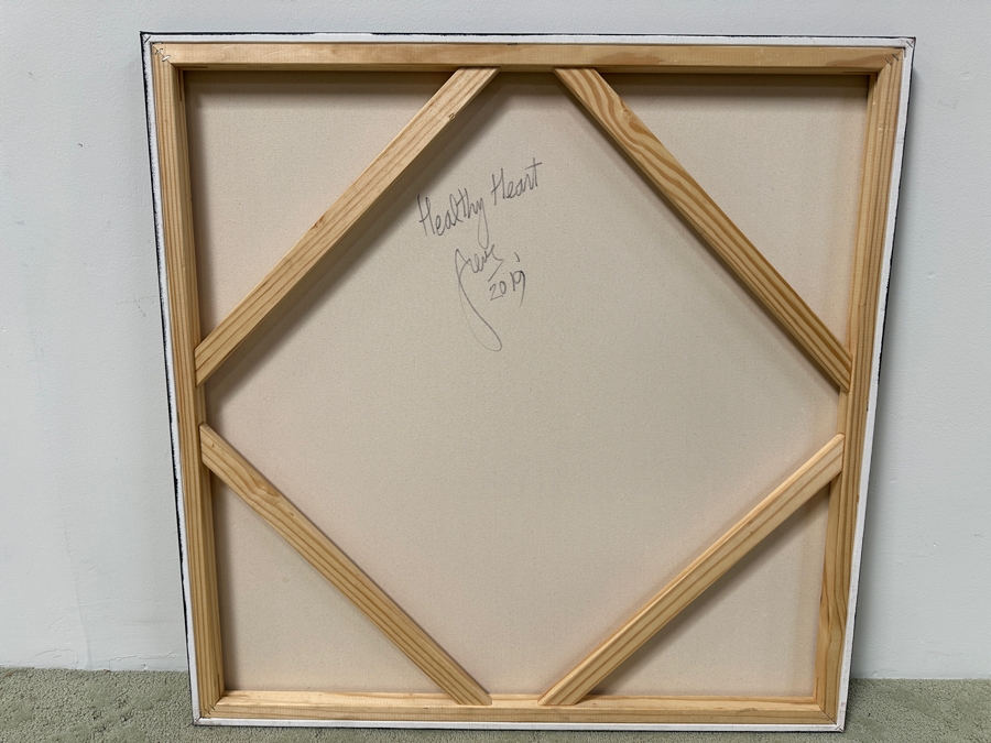 Gerrit Greve (1948-2024, Cardiff by the Sea, CA) Original Acrylic Painting On Canvas Titled 'Healthy Heart' Signed Verso Dated 2019 36' X 36' Estimate $1,300 - $1,600 [Photo 5]