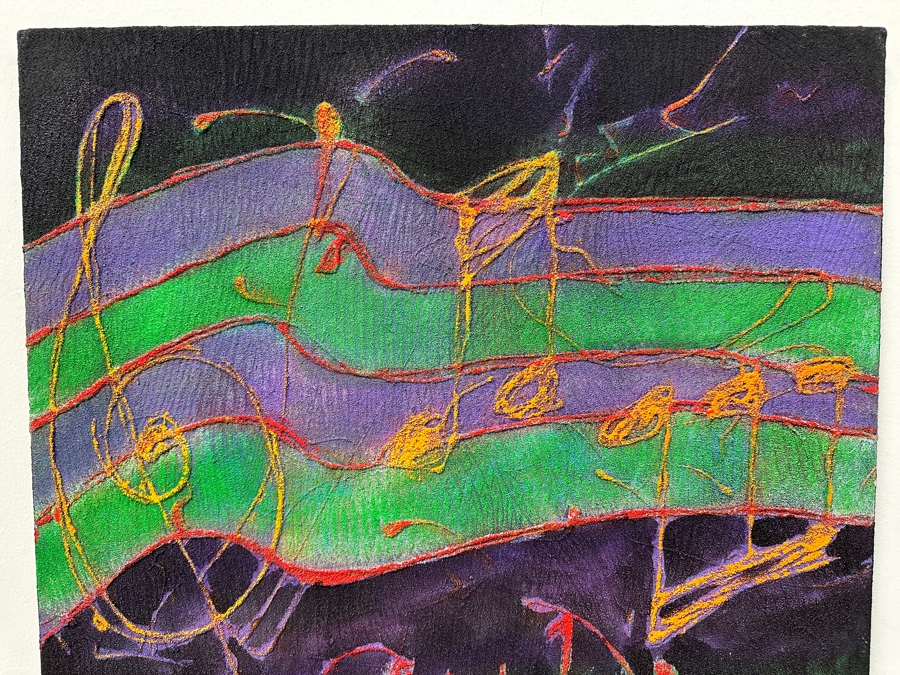 Gerrit Greve (1948-2024, Cardiff by the Sea, CA) Original Acrylic Mixed Media Sand Painting On Canvas '1993 San Diego Music Awards' Signed Verso 24' x 30' Estimate $700 - $900 [Photo 3]