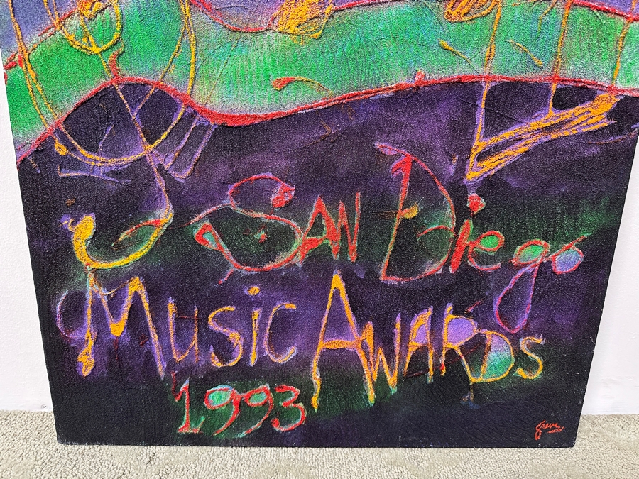 Gerrit Greve (1948-2024, Cardiff by the Sea, CA) Original Acrylic Mixed Media Sand Painting On Canvas '1993 San Diego Music Awards' Signed Verso 24' x 30' Estimate $700 - $900 [Photo 2]
