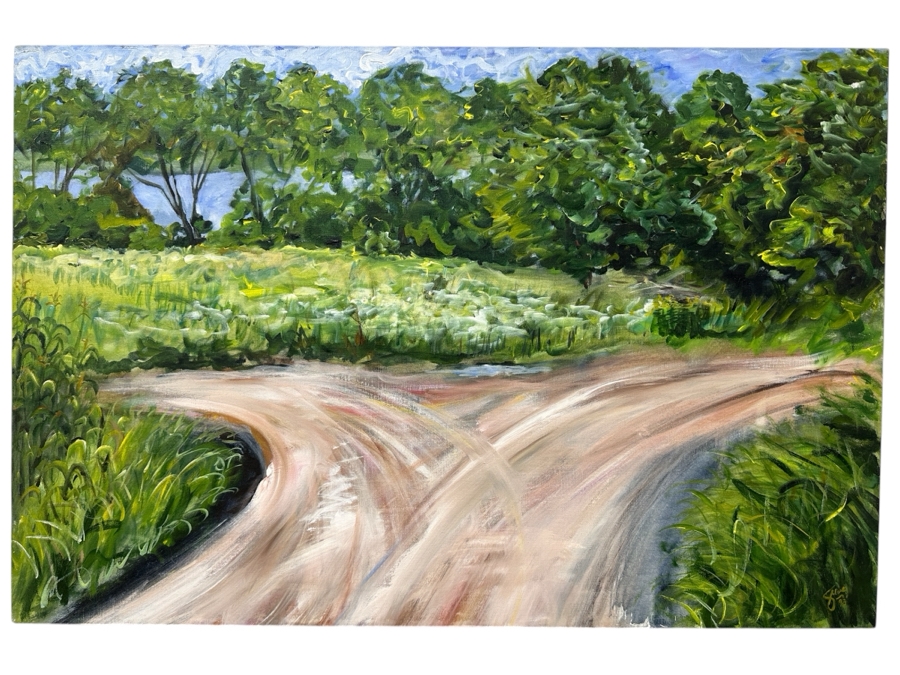Gerrit Greve (1948-2024, Cardiff by the Sea, CA) Original Acrylic Painting On Canvas Titled “The Fork in the Road” Signed Verso Dated 1993 24” X 36' Estimate $900 - $1,100