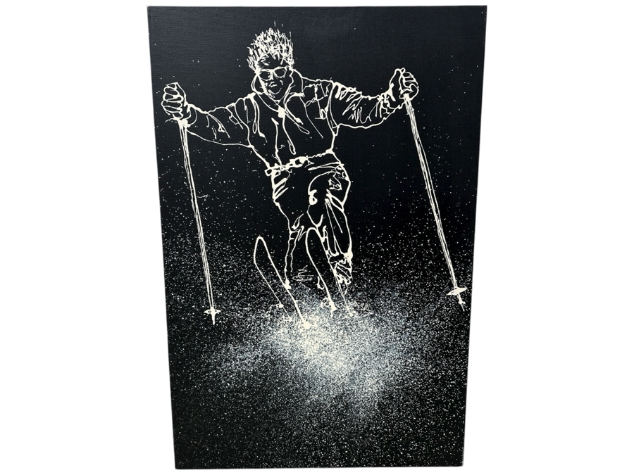 Gerrit Greve (1948-2024, Cardiff by the Sea, CA) Original Acrylic Drip Painting On Canvas Untitled Skier Signed Bottom Middle 24” X 36' Estimate $900 - $1,100