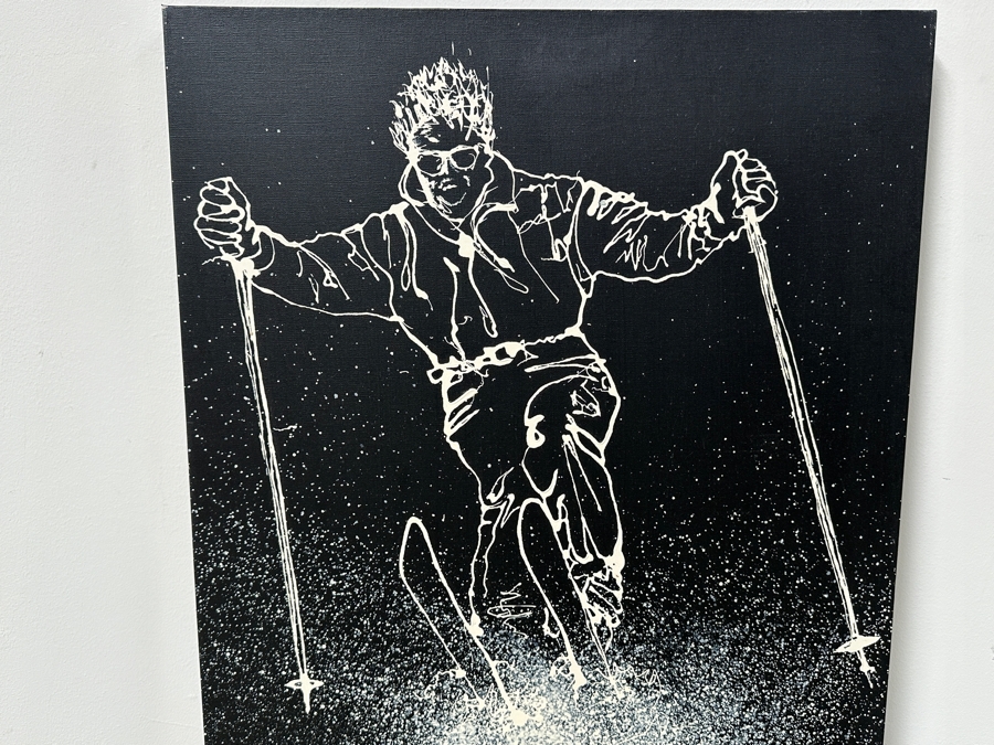 Gerrit Greve (1948-2024, Cardiff by the Sea, CA) Original Acrylic Drip Painting On Canvas Untitled Skier Signed Bottom Middle 24” X 36' Estimate $900 - $1,100 [Photo 2]