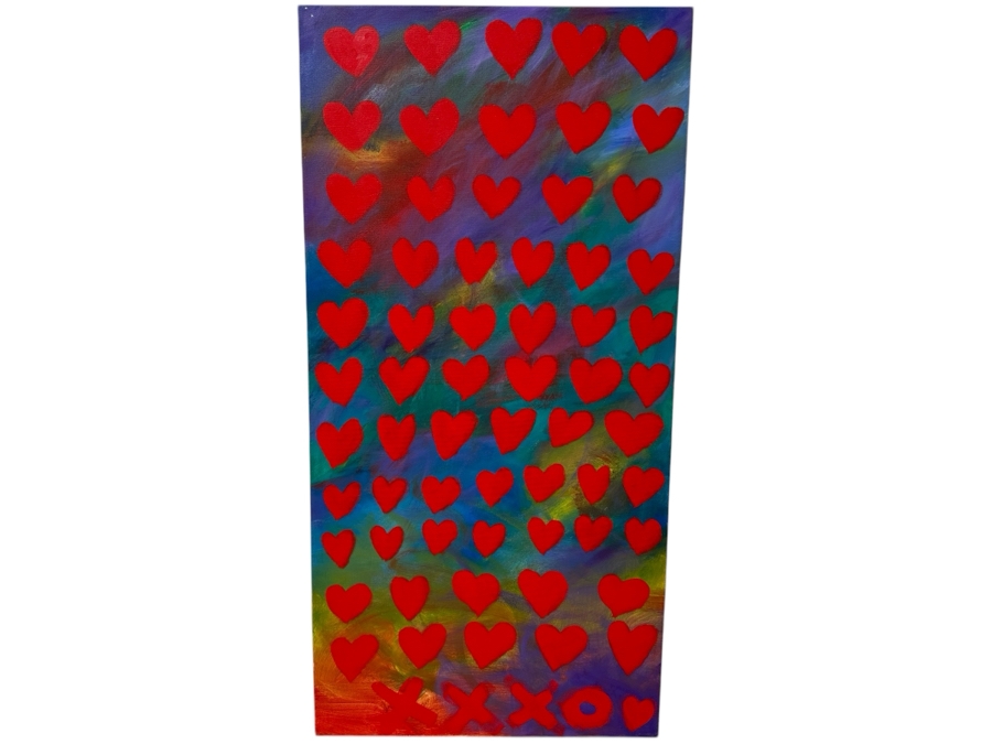 Gerrit Greve (1948-2024, Cardiff by the Sea, CA) Original Acrylic Painting On Canvas Titled “Optical Hearts” Signed Bottom Right 24” X 48” Estimate $1,150 - $1,400