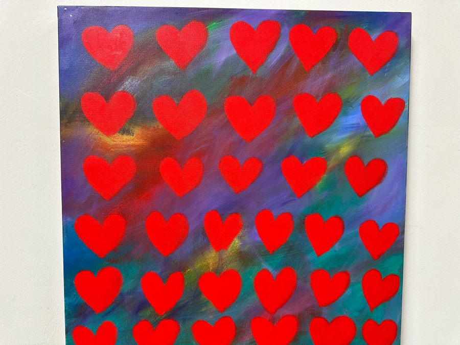 Gerrit Greve (1948-2024, Cardiff by the Sea, CA) Original Acrylic Painting On Canvas Titled “Optical Hearts” Signed Bottom Right 24” X 48” Estimate $1,150 - $1,400 [Photo 2]