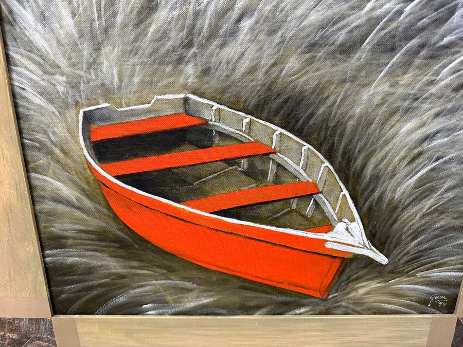 Gerrit Greve (1948-2024, Cardiff by the Sea, CA) Original Acrylic Painting On Canvas Titled “Elegy #48: The Dream” with Custom Matching Frame Signed Bottom Right Dated 1994 18” X 36” Framed: 24” x 42.5” Estimate $650 - $800 [Photo 3]