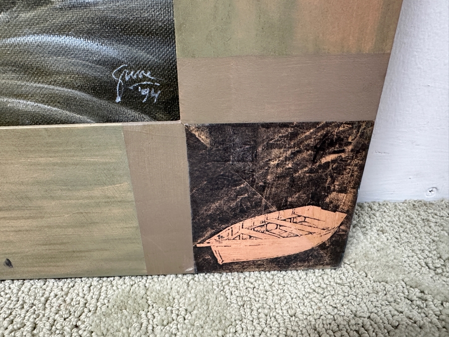 Gerrit Greve (1948-2024, Cardiff by the Sea, CA) Original Acrylic Painting On Canvas Titled “Elegy #48: The Dream” with Custom Matching Frame Signed Bottom Right Dated 1994 18” X 36” Framed: 24” x 42.5” Estimate $650 - $800 [Photo 7]