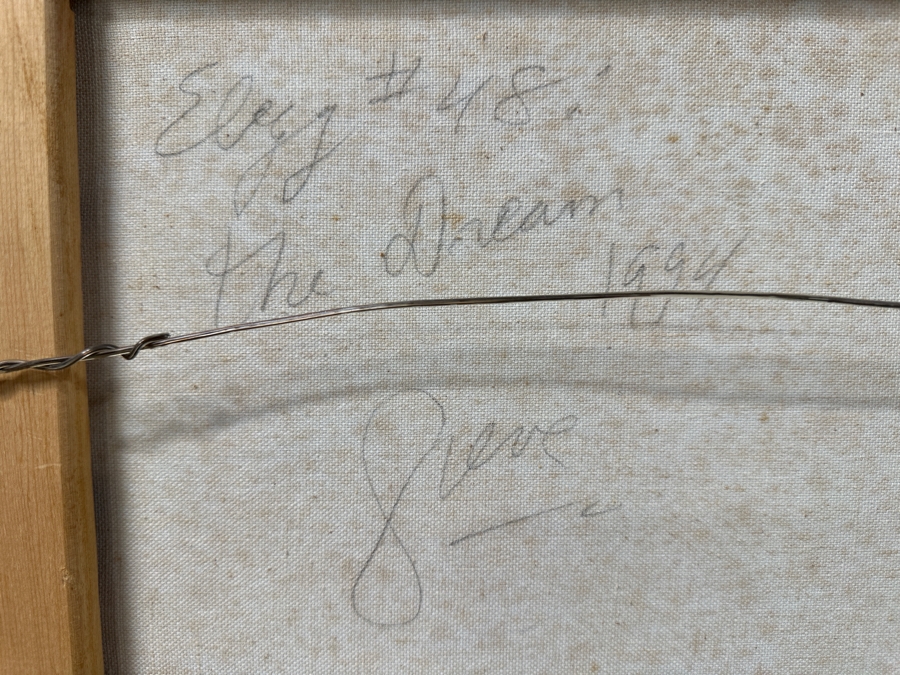 Gerrit Greve (1948-2024, Cardiff by the Sea, CA) Original Acrylic Painting On Canvas Titled “Elegy #48: The Dream” with Custom Matching Frame Signed Bottom Right Dated 1994 18” X 36” Framed: 24” x 42.5” Estimate $650 - $800 [Photo 10]