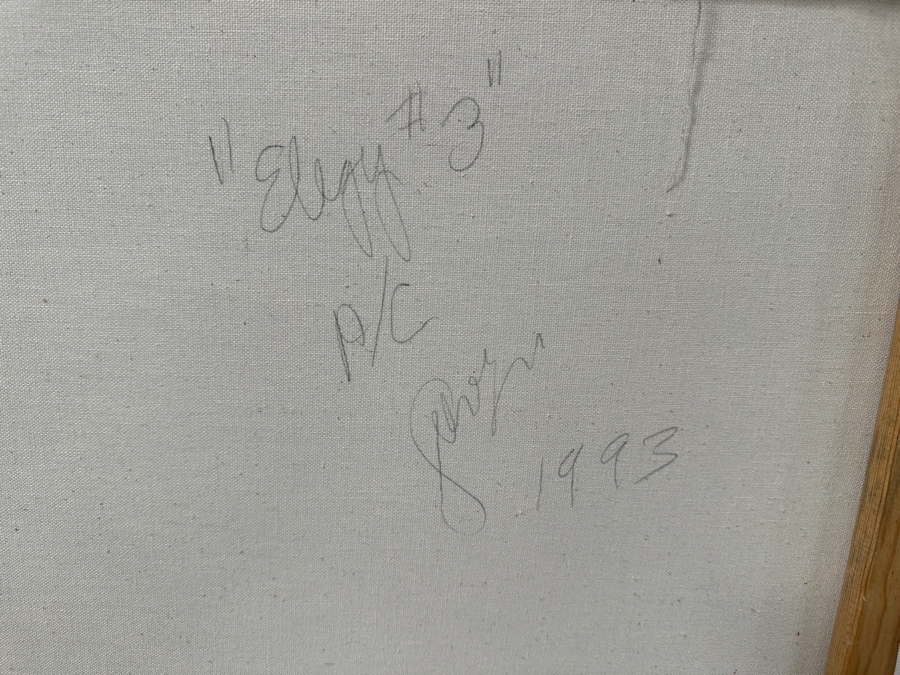 Gerrit Greve (1948-2024, Cardiff by the Sea, CA) Original Acrylic Painting On Canvas Titled “Elegy #3: Inner Light” Matching Frame with Carbon Transfers Signed Verso Dated 1993/1998 40” X 48” Framed: 46.5” x 54.5” Estimate $1,900 - $2,400 Retails $6,000 [Photo 14]