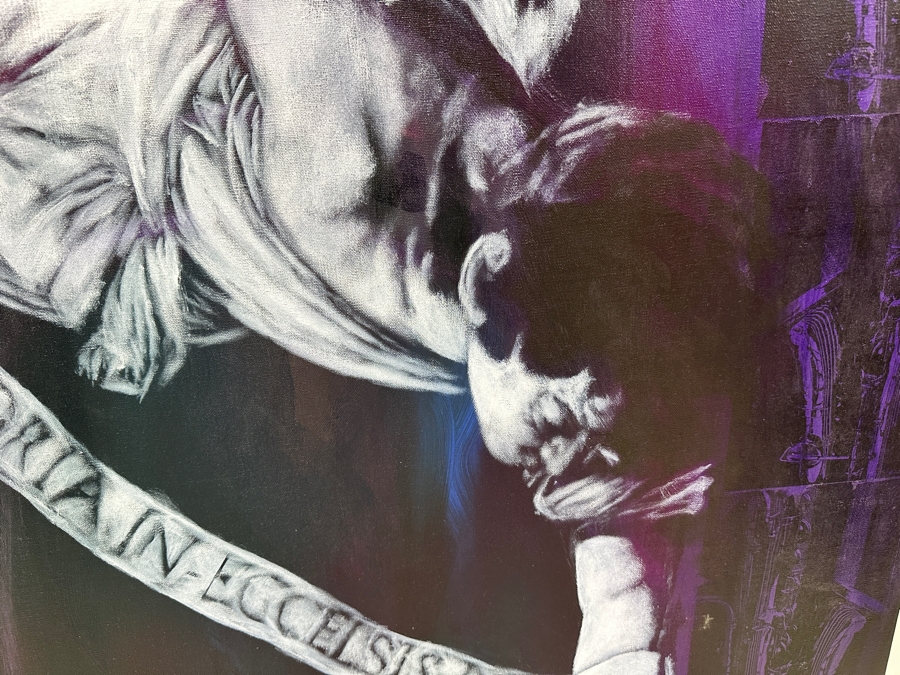 Gerrit Greve (1948-2024, Cardiff by the Sea, CA) Original Acrylic Painting with Carbon Transfers On Canvas Titled “Gloria!” Signed Verso Dated 1994 72” x 40” Estimate $2,900 - $3,600 [Photo 4]