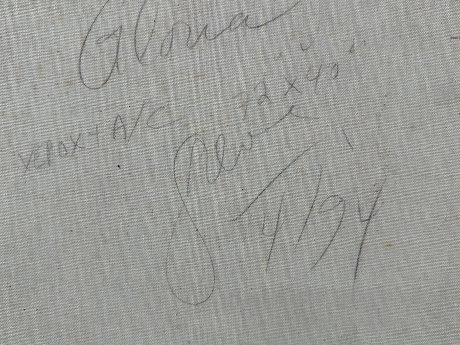 Gerrit Greve (1948-2024, Cardiff by the Sea, CA) Original Acrylic Painting with Carbon Transfers On Canvas Titled “Gloria!” Signed Verso Dated 1994 72” x 40” Estimate $2,900 - $3,600 [Photo 12]