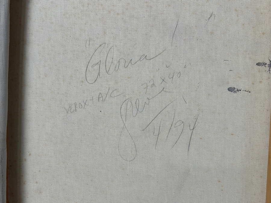 Gerrit Greve (1948-2024, Cardiff by the Sea, CA) Original Acrylic Painting with Carbon Transfers On Canvas Titled “Gloria!” Signed Verso Dated 1994 72” x 40” Estimate $2,900 - $3,600 [Photo 11]
